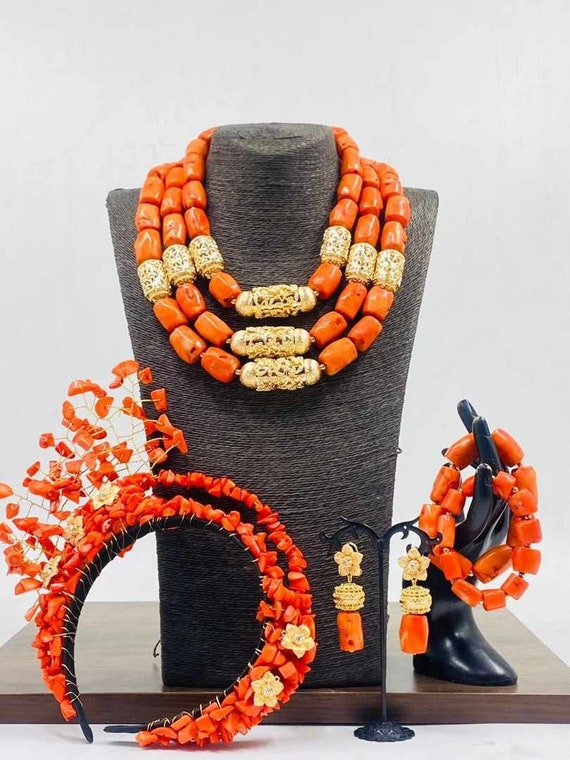 Bride and Groom Complete Set Original Africa Coral Beads With Headpiece Wedding Coral Accessories Nigerian Edo Igbo Wedding Brides Beads Etsy Canada