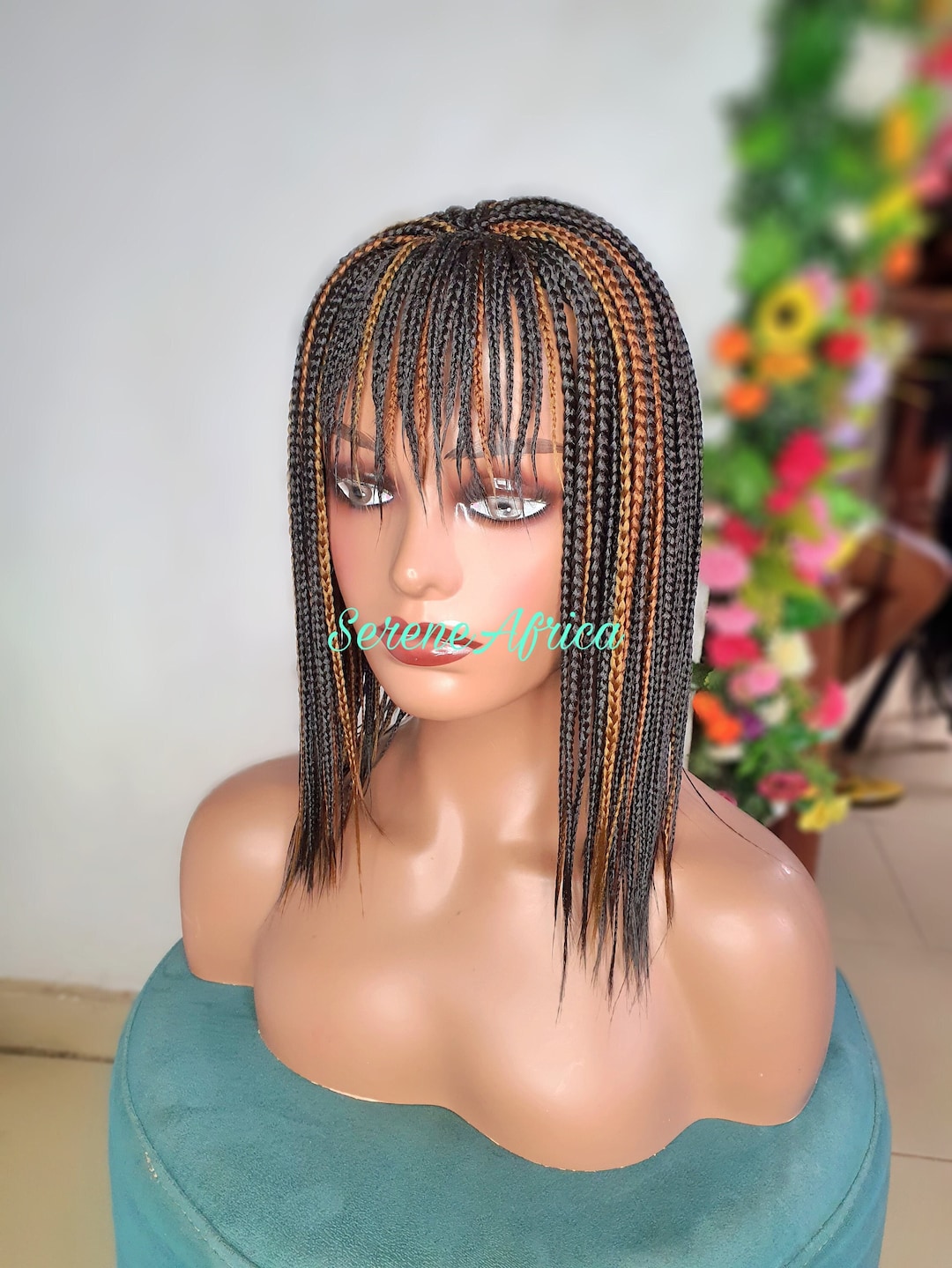 Braid Wig With Bangs Fringe, Braided Wig, Lace Closure Black and