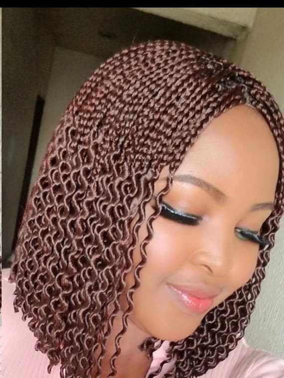 Dark Brown Braided Wigs With Curls, Wigs for Black Women, Short Box Braid  Watermelon Blunt Cut Wig, Ready to Ship in 1-3 Days -  Canada