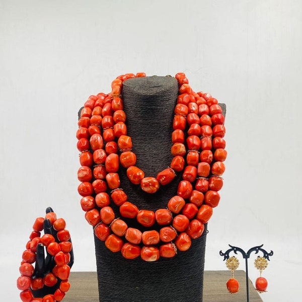 Authentic Africa Coral Beads for Brides, Exquisite Nigerian Wedding Accessories Edo Igbo Tradition, Bride Coral Beads Set, African Wedding