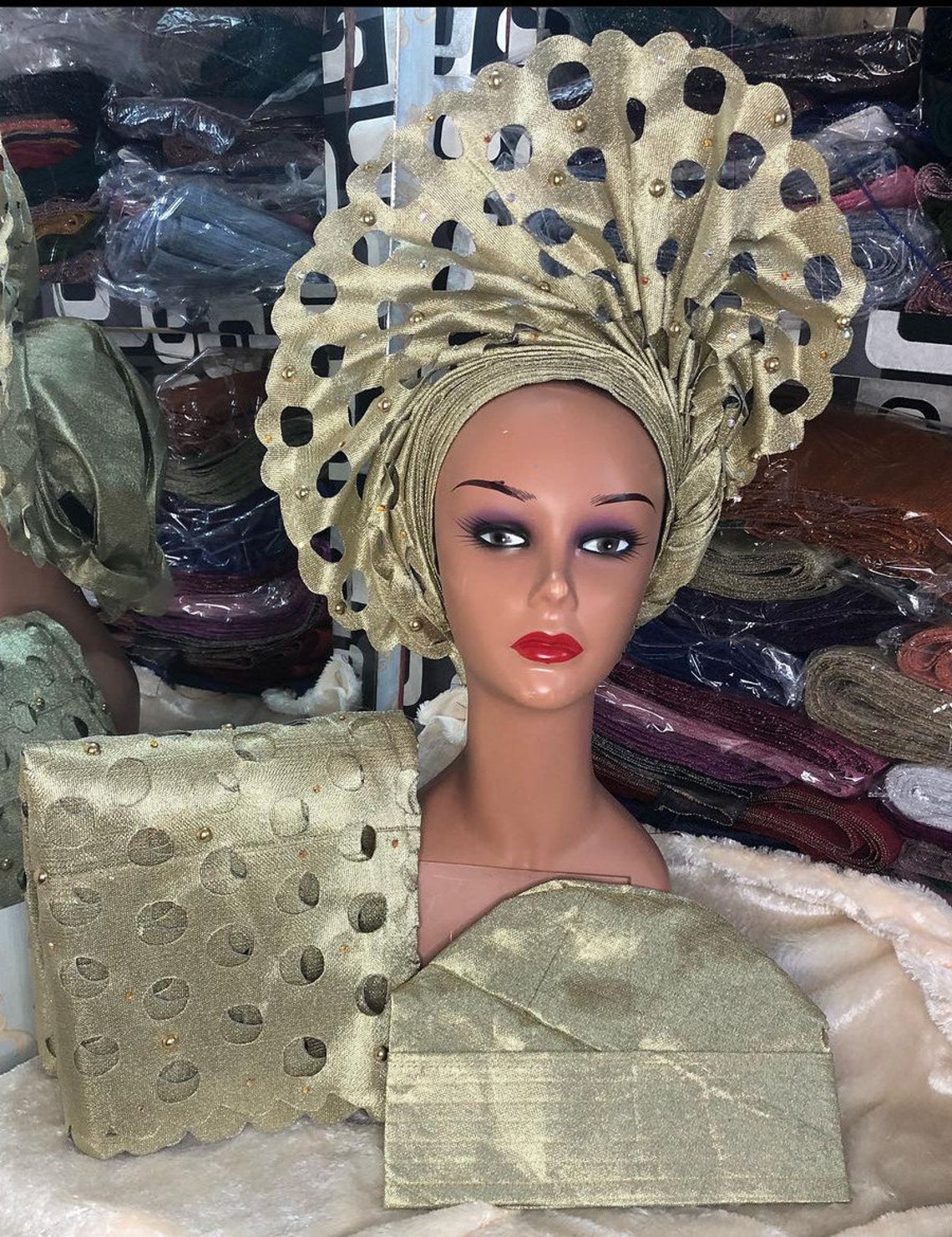 Auto Gele Head Wrap Nigerian Aso Oke Gele Head Tie Head Wrap Etsy