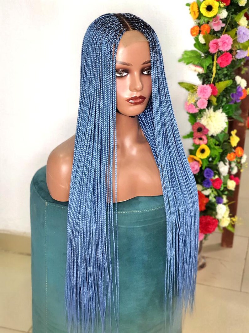 Braided Wig Closure Blue Long Knotless Box Braid Wig Wigs Etsy