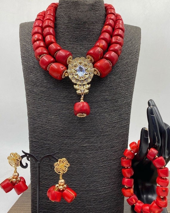Authentic African Coral Beads Bride Coral Beads Wedding Jewelry Accessories Nigerian Edo Igbo Brides Accessories 2 Layers Necklace