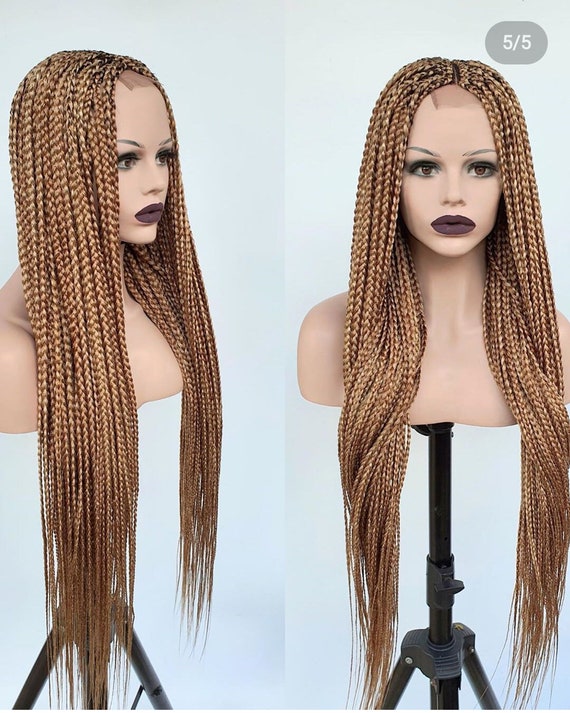 Lace Closure Knotless Box Braid Wig, Long Braided Wigs, Wigs for Black  Women, Dark Brown and Light Brown Mix 