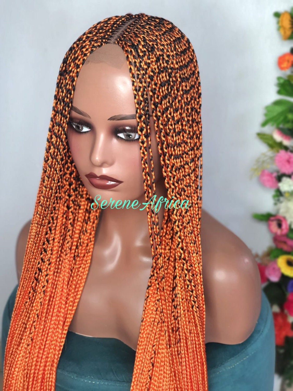 Braided Wig, Closure Long Orange Box Braid Wig, Wigs for