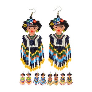 Beaded Frida Earrings Christmas Gifted Item Handmade Mexican With Czech Glass Seed Beads Vibrant Color Varieties Available, Fair Trade