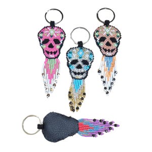 Beaded Sugar Skull Key Chain Handmade With Czech Glass Seed Beads in Vibrant Colors and Designs Handcrafted in Guatemala Artisans Fair Trade