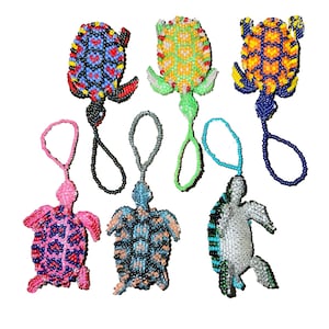 Beaded Turtle Bag Charm, Guatemalan Craft for Rearview Mirrors, Chaquira Bead Art