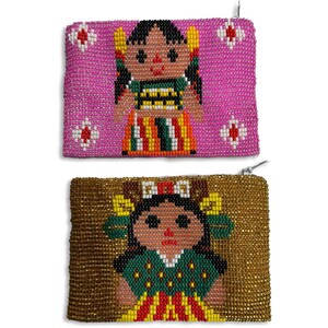 Perlen Geldbörse, Weihnachtsgeschenk. Mexikanische Puppen Design, Chaquira Tschechische Glasperlen, handgefertigt von guatemaltekischen Handwerker 4 "x 3"