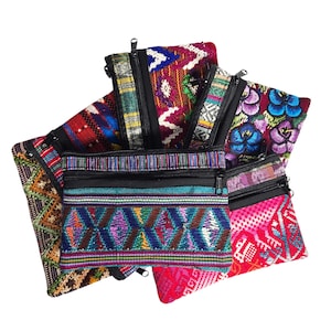 Handmade Coin Purse 3 Zipper Bag Made with Guatemalan Textiles Guatemalan Pouch  Multicolored Bag Jewelry Pouch 6&quot; x 4&quot;