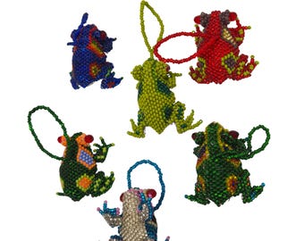 Handmade Beaded Frog Bag Charm Czech Glass Rearview Mirror Hanging Ornament