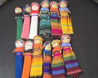 Set of 12 Guatemalan Worry Dolls 3" Tall: Handmade Trouble Dolls, Good Luck Charms