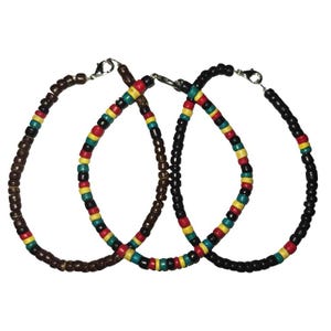 Rasta Anklet ( or Ankle Bracelet) Reggae Color Coco Beads Fashioned into a Unisex Handmade, Adjustable Size, Stylish and Comfortable