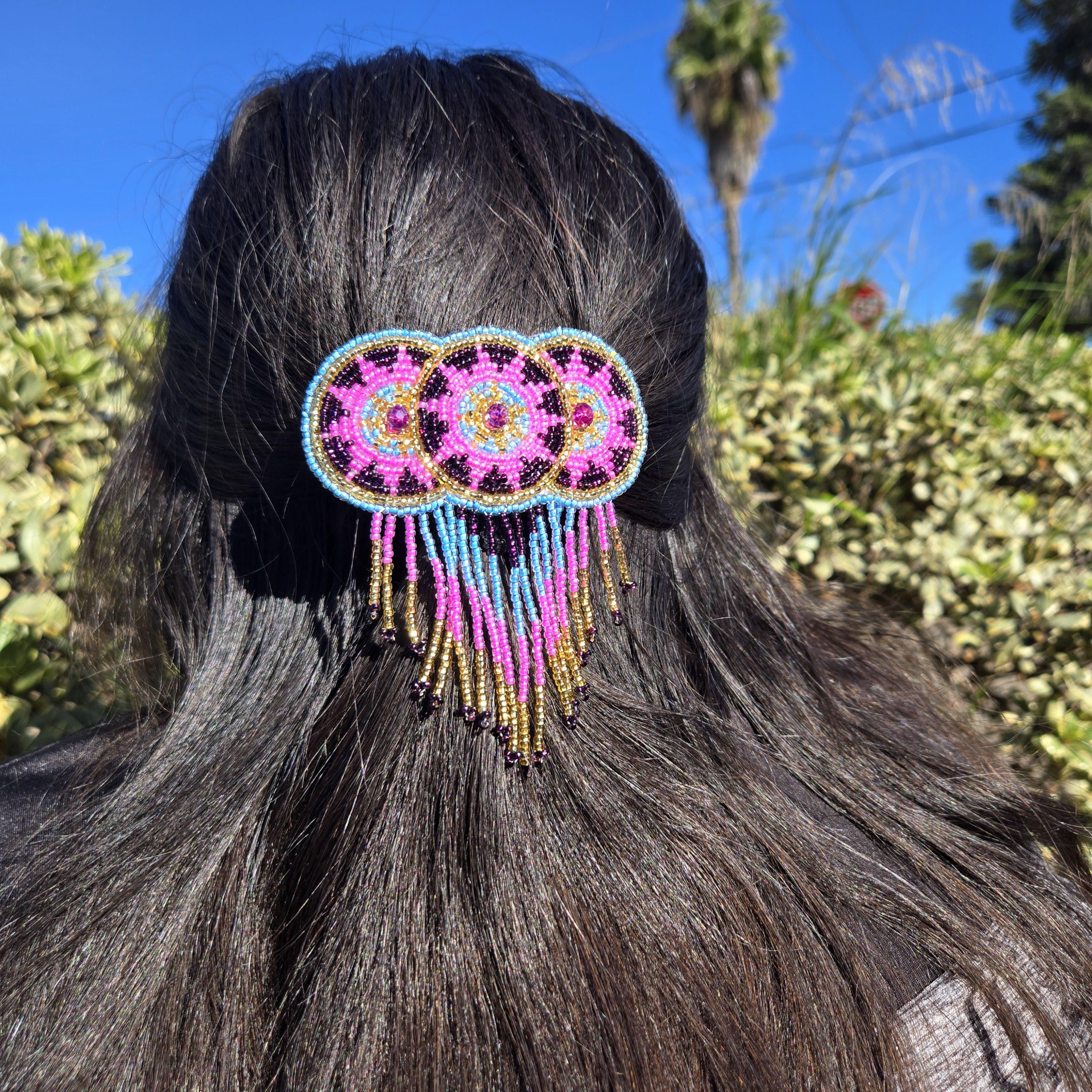 Beaded Barrette Hair Clip: Handmade Boho Mandala Design - Etsy