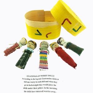 Sorgenpuppen Set mit 5 Sorgenpuppen mit Box, Guatemala Sorgenpuppe, Ärgerpuppen zum Stressabbau, beruhigendes Angstgeschenk - 2 "groß
