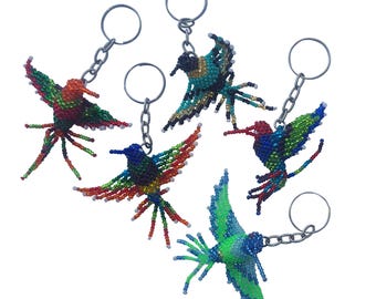 Handmade Beaded Hummingbird  Keychain Boho Bag Keyring Charm