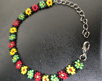 Beaded Anklet Bracelet Rasta Daisy Chain Czech Glass Seed Beads