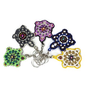 Handmade Beaded Sea Turtle Keychain: Czech Glass Boho Bag Charm