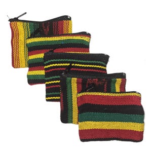 Rasta Coin Purse Handmade Boho Zippered Bag 4&quot;x3&quot; – Reggae Colors, Multicolor Artisan Pouch, Small Wallet or Coin Pouch, Fair Trade