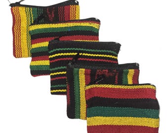 Rasta Coin Purse: Handmade Reggae Colors  Guatemala Woven Ikat Fabric, Fair Trade Artisan Pouch