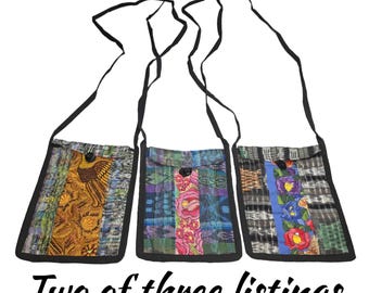 Embroidered Shoulder Phone Purse, Upcycled Guatemala Textiles,  Crossbody Passport Pouch