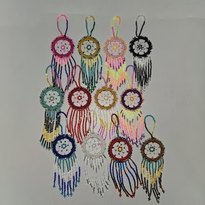 Handmade Beaded Dream Catcher Bag Charm Czech Glass Rearview Mirror Hanging Ornament