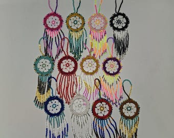 Handmade Beaded Dream Catcher Bag Charm Czech Glass Rearview Mirror Hanging Ornament