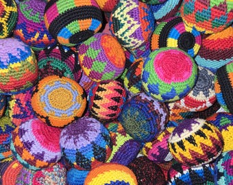 Bulk Assorted Hacky Sacks, Crocheted Footbags: Handmade with Cotton Thread