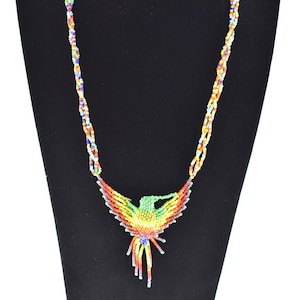 Handmade Beaded Hummingbird Pendant Necklace | Guatemalan Artisan Jewelry | Intricate Design, Vibrant Colors | Unique Gift