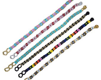 Beaded Daisy Chain Anklet, Czech Glass Seed Bead Handmade Guatemala Boho