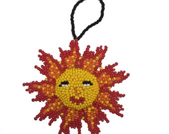 Handmade Beaded Sun Face  Bag Charm Rearview Mirror Ornament Czech Glass