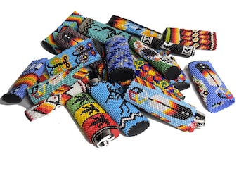Mushroom Beaded Bic Lighter Case Psychedelic Hippie Festival Rave Handmade Guatemala