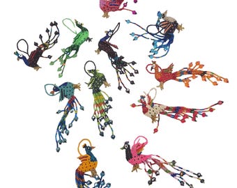 Handmade Beaded Peacock Bag Charm Czech Glass Rearview Mirror Hanging Ornament