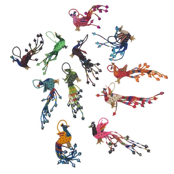 Handmade Beaded Peacock Bag Charm Czech Glass Rearview Mirror Hanging Ornament