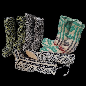 Large Mukluks Wool Slipper Socks Leather Bottom, Men's/Women's Warm Winter Knit Boot Socks