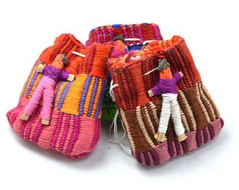 Set de muñecos de la preocupación: cinco minis guatemaltecos hechos a mano (con bolsa de tela)