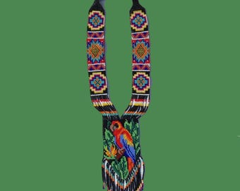 Beaded Parrot Necklace: Handmade Guatemalan Boho Statement Jewelry, Tropical Bird Design, Summer Fashion