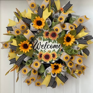 Handmade Sunflower Wreath- Everyday Wreath- Front Door Wreaths- Deco Mesh Wreaths