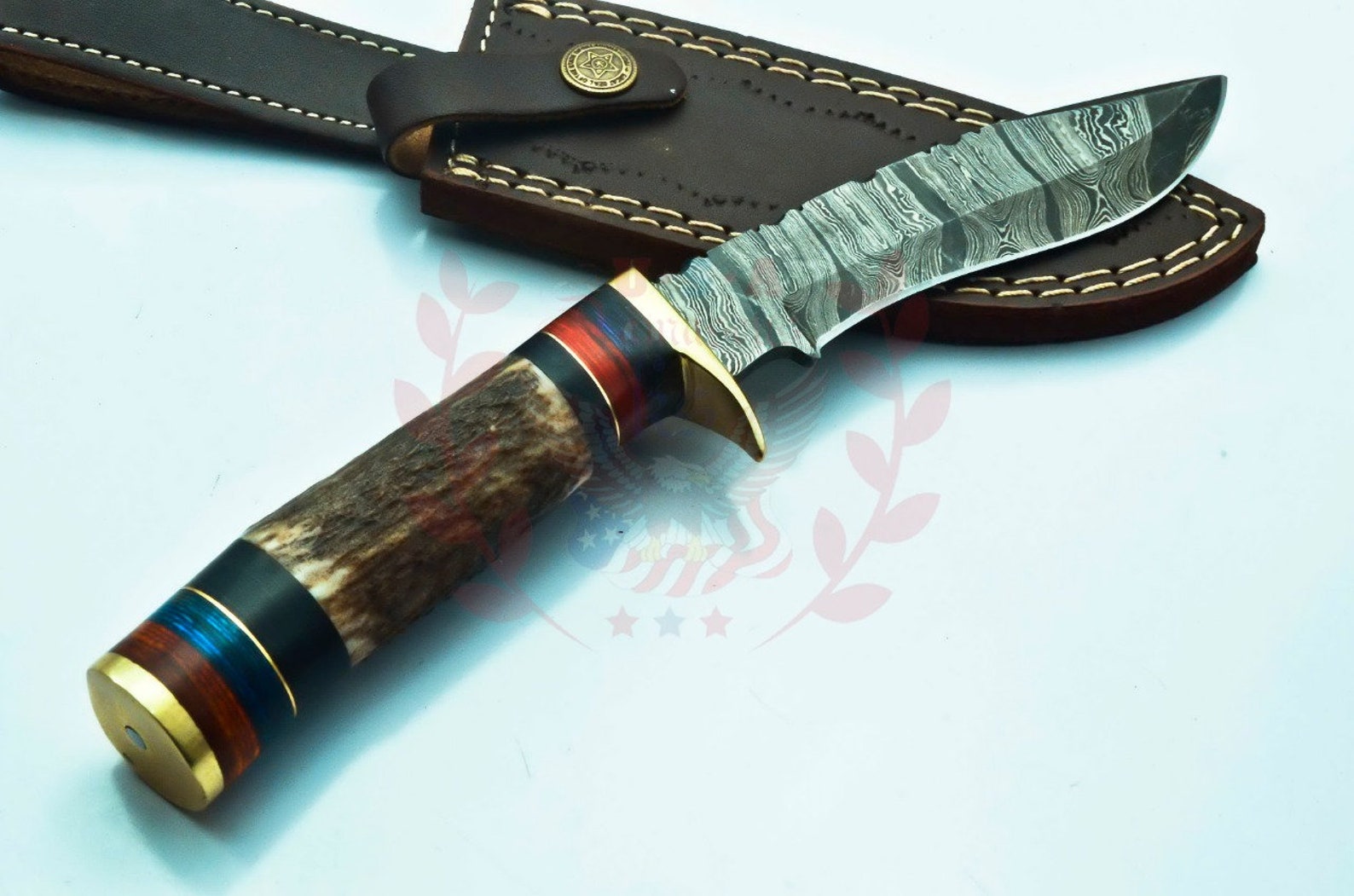 Handmade Damascus Steel Hunting knife Handle Deer Antler with Etsy