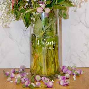 Personalized Engraved Glass Vase Personalized Wedding Vase, Monogrammed Vase, Anniversary Gift, Wedding Gift, Housewarming Gift image 1