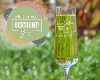 Personalized Champagne Flutes 7.7 oz Custom Champagne Glass with Bulk Pricing - Great for Wedding Favors, Party Favors and New Year’s Eve