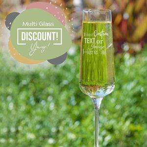 Personalized Champagne Flutes 7.7 oz Custom Champagne Glass with Bulk Pricing - Great for Wedding Favors, Party Favors and New Year’s Eve