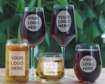 Custom Logo Glasses - Add Your Personalized Design or Company Logo - Multiple Glass Types - Wine Glasses, Pint, Whiskey and Beer Glasses