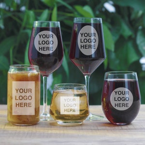 Custom Logo Glasses - Add Your Personalized Design or Company Logo - Multiple Glass Types - Wine Glasses, Pint, Whiskey and Beer Glasses