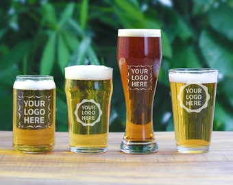 Custom Logo Beer Glasses - Add Your Personalized Design or Company Logo - Bulk Glasses for Companies, Realtors, Parties, Weddings or Events