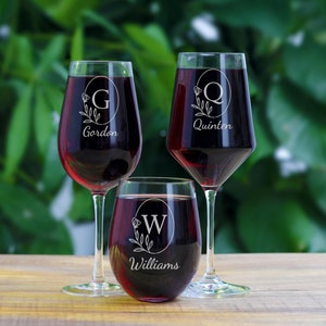 Personalized Wine Glass - Engraved Monogram, Custom Name or Initials Wine Glasses | Perfect for Wedding, Anniversary, Housewarming Gift
