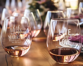 Personalized Engraved Stemless Wine Glass Wedding Favors - All in One Custom Wedding Favor, Party Favors, Personalized Wedding