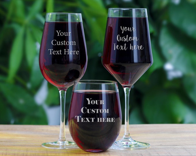 Custom Text Wine Glasses - Personalized Engraved Wine Glass | Perfect for Bridesmaids Proposal, Wedding Party Gifts, Birthday or Funny Gift