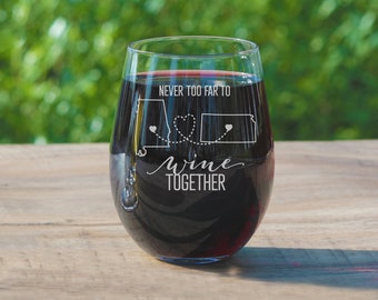 Long Distance Friendship Stemless Wine Glass | Personalized Going Away, Graduation, Remote Working or Moving Gift | Multiple States