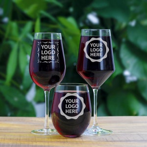 Custom Logo Wine Glasses - Add Your Personalized Design or Company Logo - Bulk Glasses or Companies, Realtors, Parties, Weddings or Events